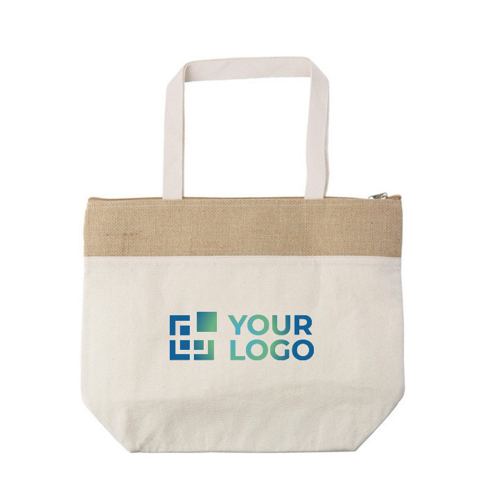 Sac glacière en coton avec détail en jute et fermeture éclair