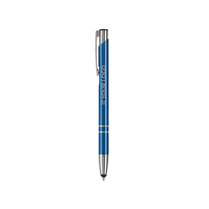 Stylo tactile en aluminium gravé pas cher à l'encre bleue Arrowtouch