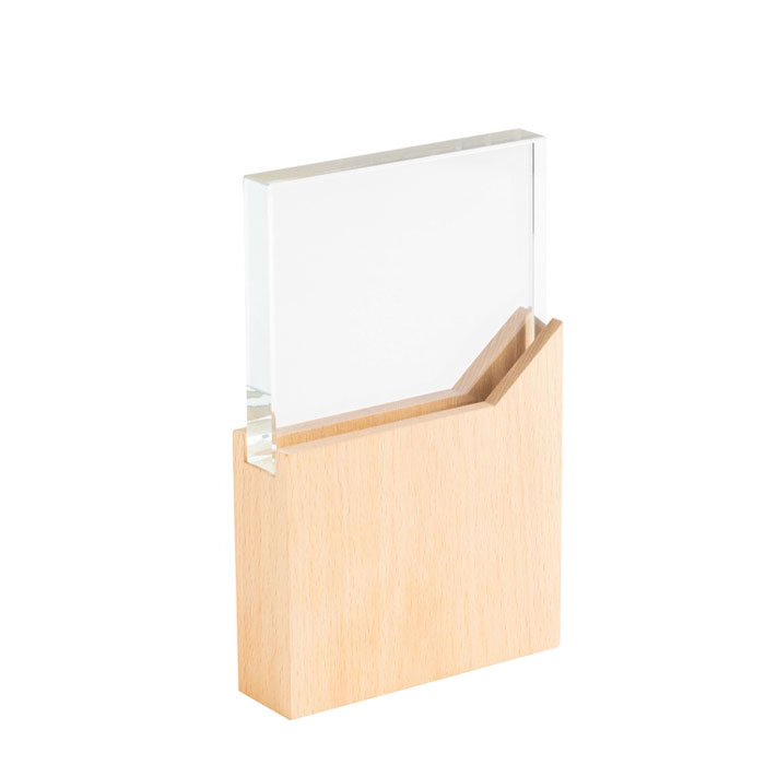 Plaque ou trophée en verre sur socle en bois Commemorative