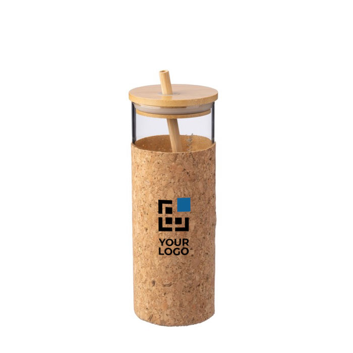 Verre avec manchon et couvercle en liège et paille en bambou 450 ml