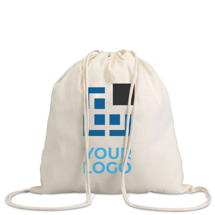 Sac à dos à cordons personnalisé en coton de 100g/m2 vue avec zone d'impression
