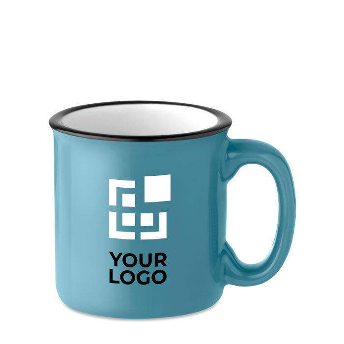 Mug avec logo pas cher de style vintage en couleur 240 ml couleur bleu vue avec zone d'impression
