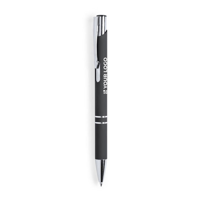 Stylo personnalisé en métal avec caoutchouc encre bleue vue principale