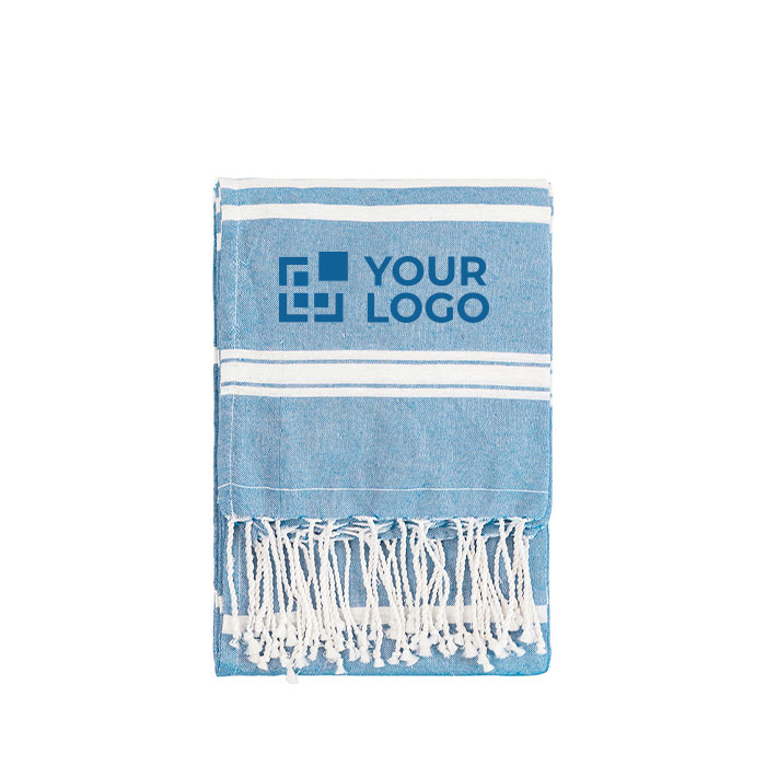 Paréo coloré en coton et polyester pour promotions couleur bleu avec zone d'impression