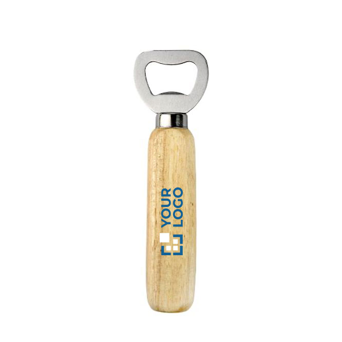 Décapsuleur personnalisé à long manche en bois avec logo couleur bois avec zone d'impression