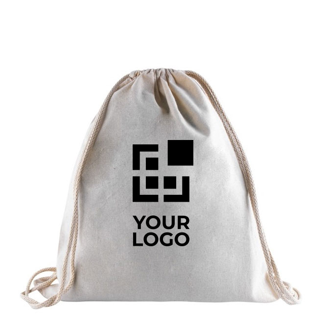 Sac cordons personnalisé en coton bio 140 g/m2 couleur beige avec zone d'impression
