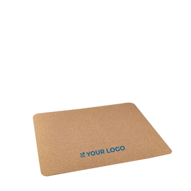 Tapis de souris publicitaire rectangulaire en liège avec logo couleur beige avec zone d'impression