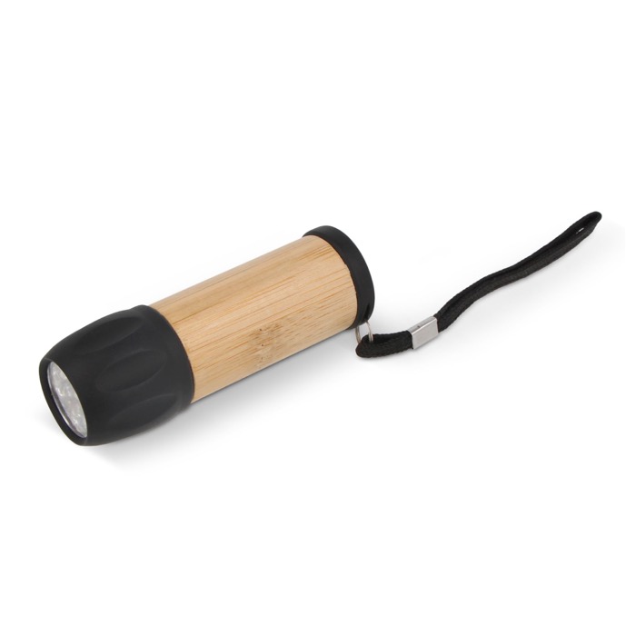 Lampe torche en bambou et plastique recyclé d'une portée de 20m couleur noir