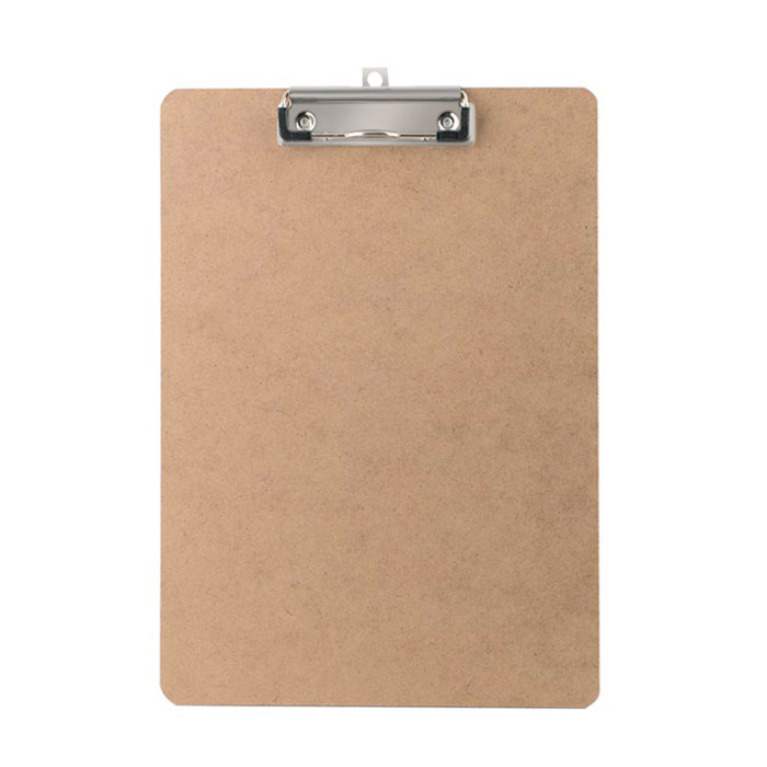 Porte-bloc en bois avec clip en métal pour feuilles A4 couleur marron clair vue avec impression