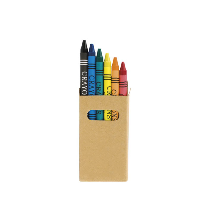 Boîte en carton avec 6 crayons de cire personnalisés couleur naturel vue avec impression