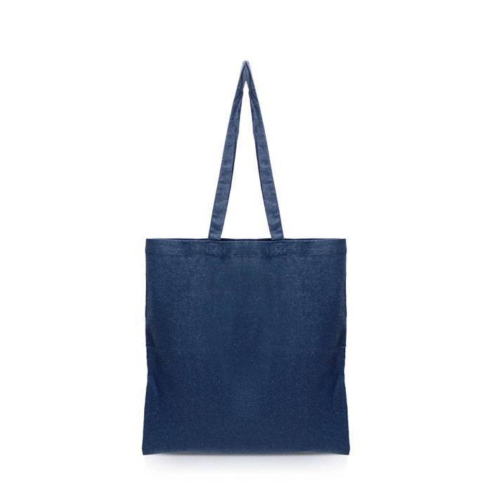Sac en coton recyclé avec longues poignées 140 g/m2 Upcycling couleur bleu marine vue avec impression