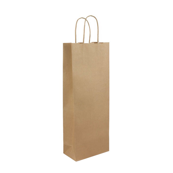 Sac en papier kraft pour bouteille de vin à anses torsadées 120g/m² couleur naturel vue avec impression