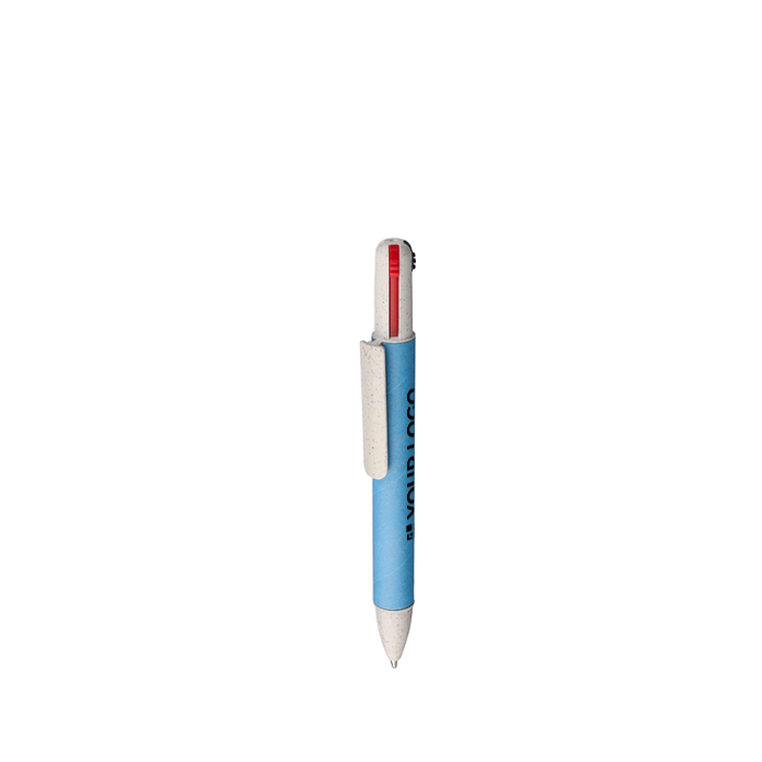 Stylo multifonction 4 en 1 en papier écologique couleur bleu ciel avec zone d'impression