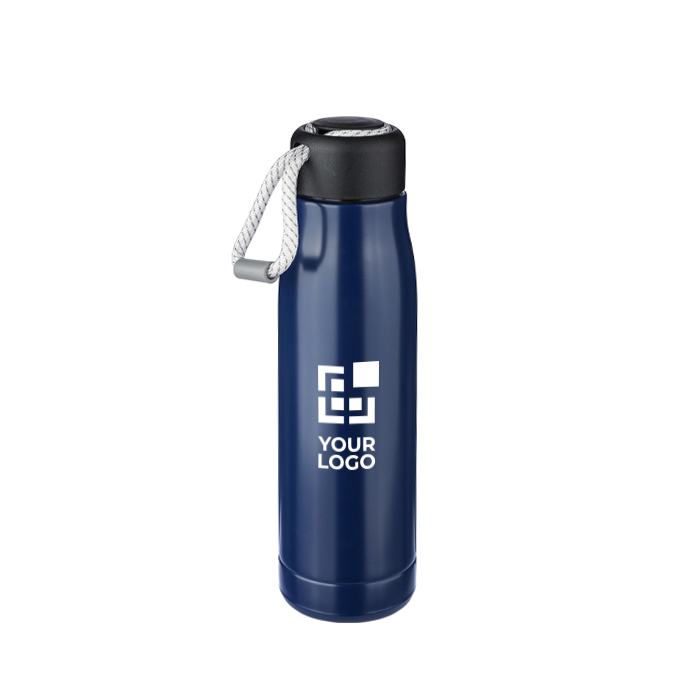 Bouteille anti-fuite en acier inoxydable avec anse en corde 500ml couleur bleu avec zone d'impression