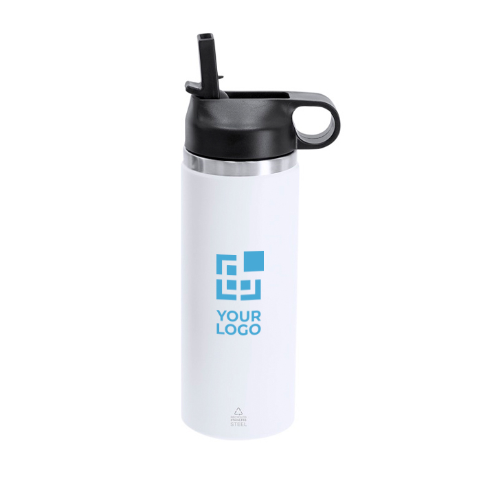 Bouteille logoté étanche en acier inoxydable recyclé avec paille 500ml vue principale