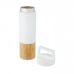 Bouteille isotherme avec détail en bambou couleur blanc deuxième vue