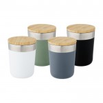 Verre isotherme avec couvercle en bambou couleur vert menthe deuxième vue avec plusieurs couleurs