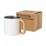 Mug en acier recyclé avec isolation et poignée en bois 360ml couleur blanc