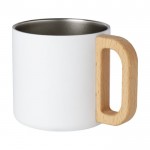 Mug en acier recyclé avec isolation et poignée en bois 360ml couleur blanc deuxième vue