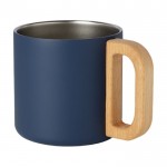 Mug en acier recyclé avec isolation et poignée en bois 360ml couleur bleu foncé deuxième vue
