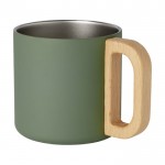 Mug en acier recyclé avec isolation et poignée en bois 360ml couleur vert militaire deuxième vue