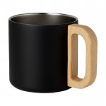 Mug en acier recyclé avec isolation et poignée en bois 360ml couleur noir deuxième vue