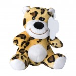 Petit léopard en peluche avec yeux brodés et étiquette couleur multicolore première vue
