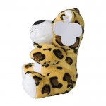 Petit léopard en peluche avec yeux brodés et étiquette couleur multicolore deuxième vue