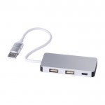 Hub USB en aluminium avec 2 ports USB-A et 1 port USB-C couleur argenté troisième vue