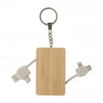 Porte-clés en bambou intégrant différents câbles de charge couleur marron deuxième vue