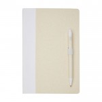 Set carnet et stylo en carton recyclé A5 pages lignées couleur blanc deuxième vue frontale