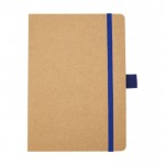 Carnet en papier recyclé avec porte-stylo A5 pages lignées couleur bleu deuxième vue frontale
