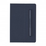 Carnet écologique avec stylo intégré et pages lignées couleur bleu marine deuxième vue frontale