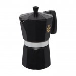 Machine à café italienne au design classique couleur noir vue avec impression sérigraphique