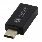 Adaptateur publicitaire USB-C avec 3.0 couleur noir vue avec logo imprimé