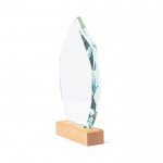 Plaque de verre de forme géométrique avec une base bois couleur transparent deuxième vue