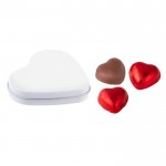 Boîte cœur avec 3 chocolats et couvercle personnalisable couleur blanc deuxième vue