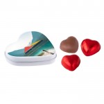Boîte cœur avec 3 chocolats et couvercle personnalisable couleur blanc