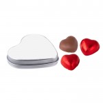 Boîte cœur avec 3 chocolats et couvercle personnalisable couleur argenté deuxième vue