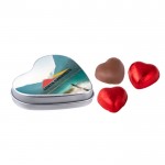 Boîte cœur avec 3 chocolats et couvercle personnalisable couleur argenté