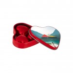 Boîte cœur avec 3 chocolats et couvercle personnalisable couleur rouge