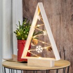 Arbre de Noël en bois naturel avec guirlandes lumineuses LED couleur bois clair