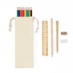 Sac en coton avec set d'écriture, crayons et cahier couleur beige neuvième vue