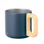 Mug double paroi en inox recyclé à anse en bambou 400ml couleur bleu marine première vue