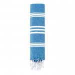 Serviette paréo bicolore, coton recyclé et polyester 255g/m² couleur bleu marine première vue