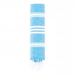 Serviette paréo bicolore, coton recyclé et polyester 255g/m² couleur bleu ciel première vue