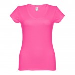 T-shirt floqué avec col V pour femme 150 g/m2 couleur fuchsia première vue