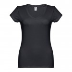 T-shirt floqué avec col V pour femme 150 g/m2 couleur noir première vue