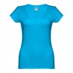 T-shirt floqué avec col V pour femme 150 g/m2 couleur cyan première vue
