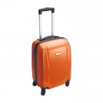 Valise trolley à roulettes, cadenas et plaque métallique couleur orange première vue